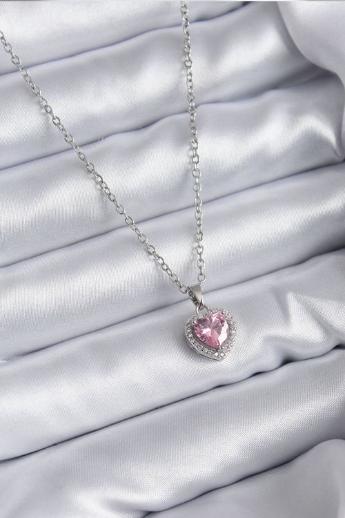 YRTCL 316L Çelik Zincir Gümüş Renk Pembe Zirkon Taş Charm Model Kadın Kolye