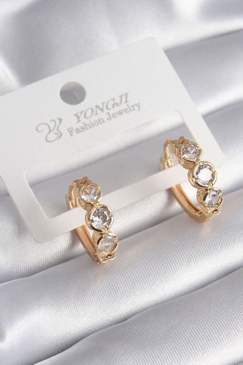 YRTCL Pirinç Gold Renk Zirkon Taşı Kalp Detay Kadın Küpe