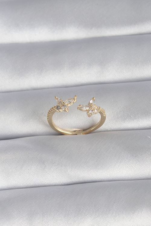YRTCL Pirinç Gold Renk Zirkon Taşlı Kelebek Model Kadın Yüzük