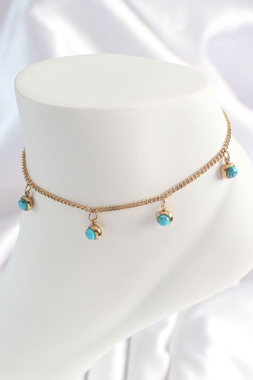 YRTCL 316L Çelik Gold Renk Zincir Model Mavi Taşlı Sallantı Figür Kadın HalHal