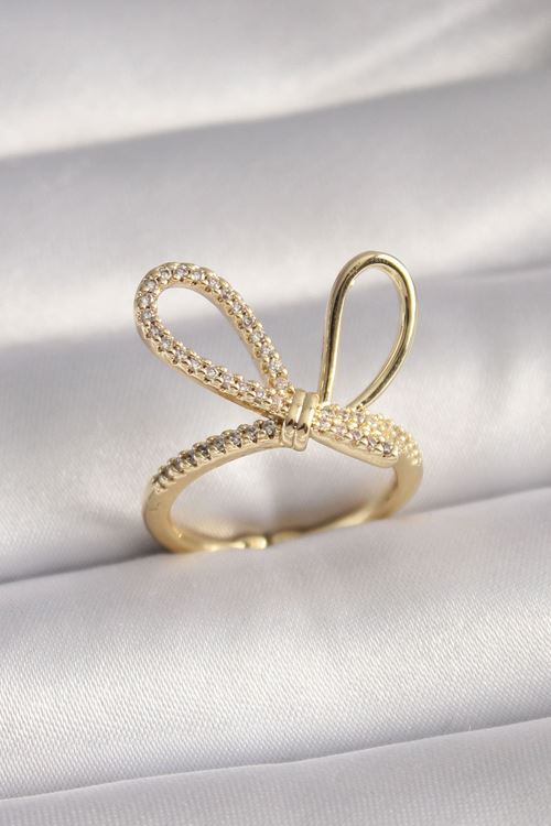 YRTCL Gold Renk Zirkon Taşlı Düğüm Model Kadın Yüzük