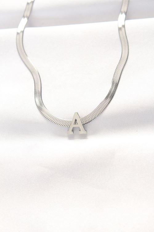 YRTCL 316L Çelik A Harfli Silver Renk İtalyan Zincirli Kolye