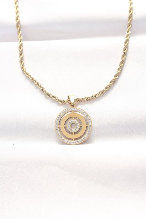 YRTCL 316L Çelik Gold Renk Zirkon Taşlı Burgu Zincirli Kolye