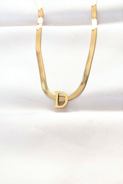 YRTCL 316L Çelik D Harfli Gold Renk İtalyan Zincirli Kolye