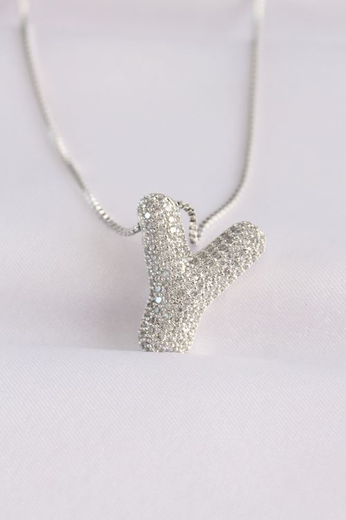 YRTCL 316L Çelik Zincirli Zirkon Taşlı Y Harfli Silver Renk Bubble Kolye