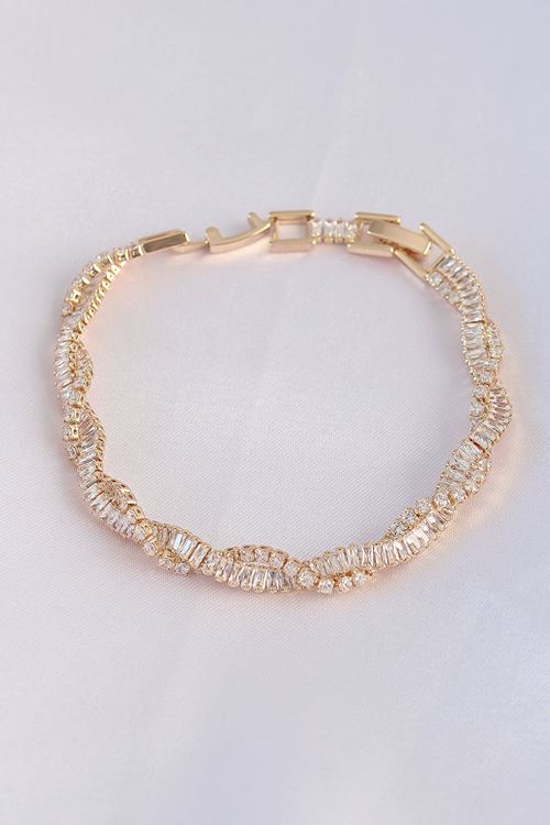 YRTCL Vip Seri Pirinç Zirkon Taşlı Gold Renk Sarmal Model Bileklik