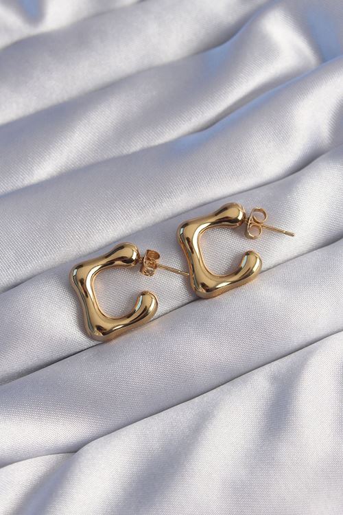 YRTCL 316L Çelik Gold Renk İçi Boş Bubble Kalp Küpe