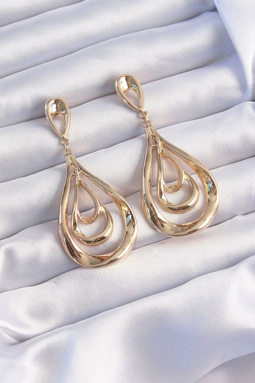 YRTCL Pirinç Gold Renk Kıvrımlı Damla Görünüm Sallantılı Küpe