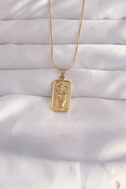 YRTCL 316L Çelik Gold Renk Zirkon Taşlı El Figür Vintage Kolye