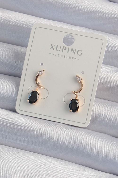 YRTCL Xuping Rose Renk Siyah Zirkon Taşlı Kıvrımlı Küpe