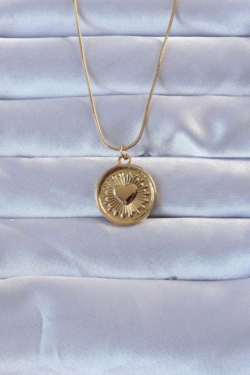 YRTCL 316L Altın Renk Parlayan Güneş Tasarımlı Oval Vintage Kolye