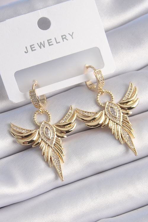 YRTCL Pirinç Gold Renk Zirkon Taşlı Anka Model Kadın Küpe