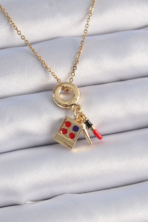 YRTCL 316L Çelik Gold Renk Makyaj Paleti Figür Charm Model Kadın Kolye