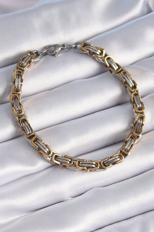 YRTCL 316L Çelik Gümüş Gold Renk Kral Zincir Model Erkek Bileklik