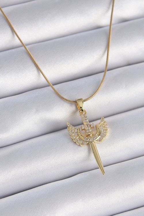 YRTCL 316L Çelik Zincir Gold Renk Zirkon Taşlı Mikail Model Kadın Kolye