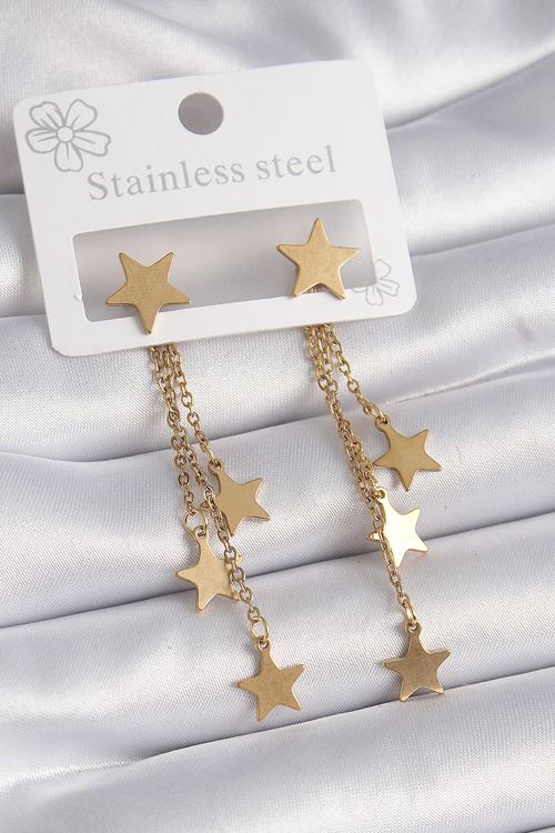 YRTCL 316L Çelik Gold Renk Yıldız Model Çoklu Sallantı Yıldız Kadın Küpe