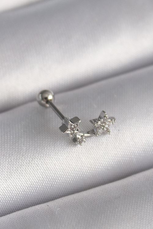 YRTCL 316L Çelik Gümüş Renk Zirkon Taşlı Yıldız Tragus Piercing