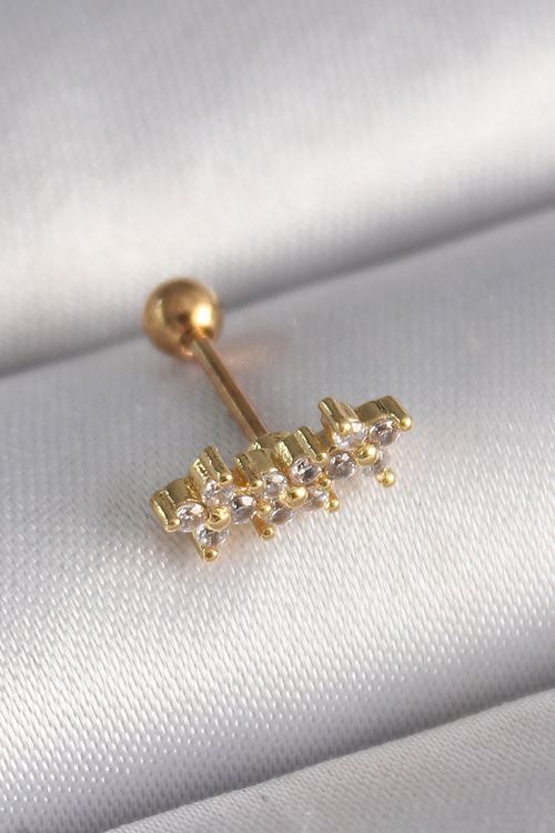 YRTCL 316L Çelik Gold Renk Zirkon Taşlı Yonca Tragus Piercing
