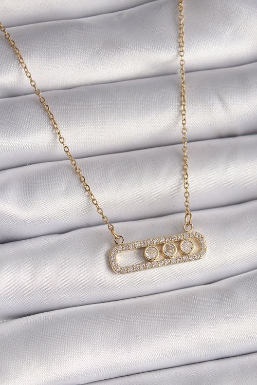 YRTCL 316L Çelik Gold Renk Zincir Zirkon Taşlı Messika Model Kadın Kolye