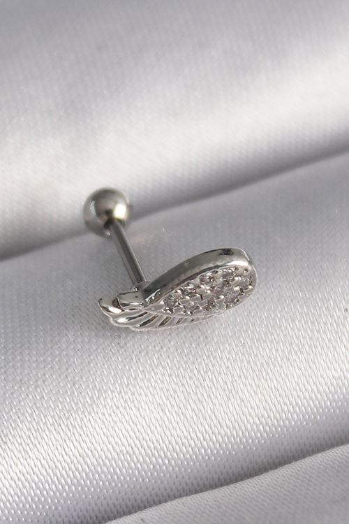 YRTCL 316L Çelik Gümüş Renk Zirkon Taşlı Kanat Tragus Piercing