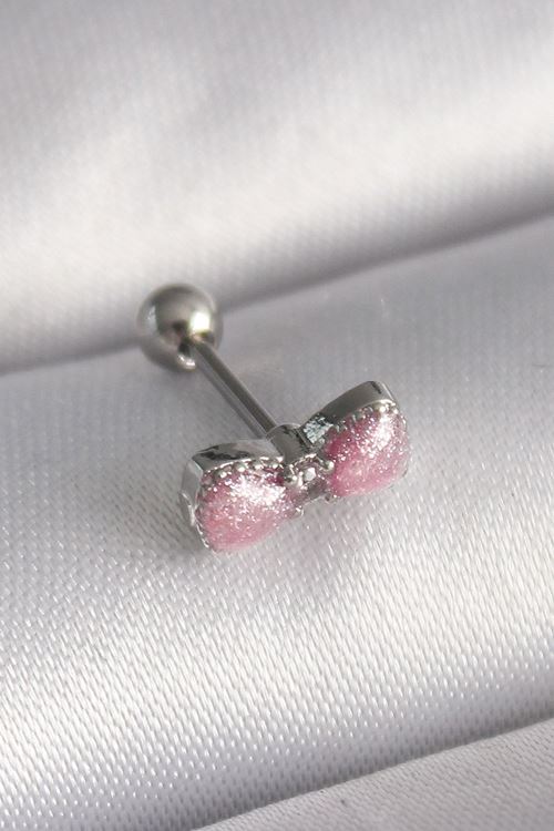 YRTCL 316L Çelik Gümüş Renk Pembe Kurdele Zirkon Taş Detay Tragus Piercing