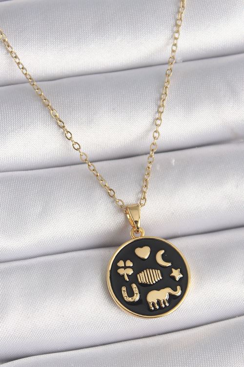 YRTCL 316L Çelik Gold Renk Siyah Şans Kolyesi