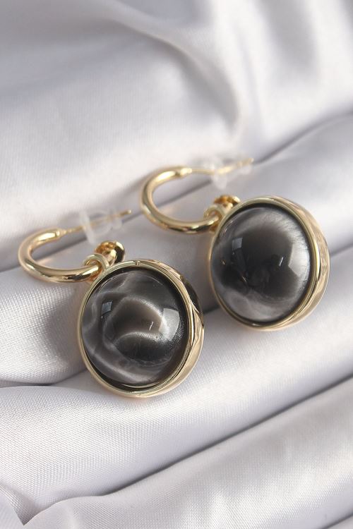 YRTCL Pirinç Gold Renk Oniks Doğal Taşlı Vintage Kadın Küpe