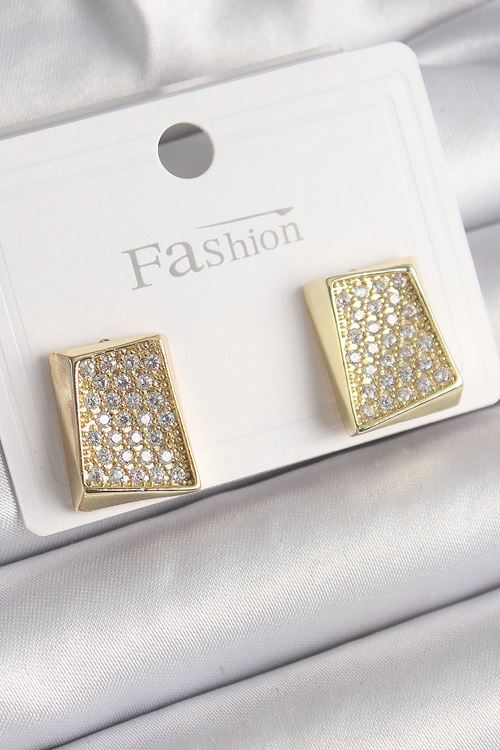 YRTCL Pirinç Gold Renk Zirkon Taşlı Plaka Model Kadın Küpe
