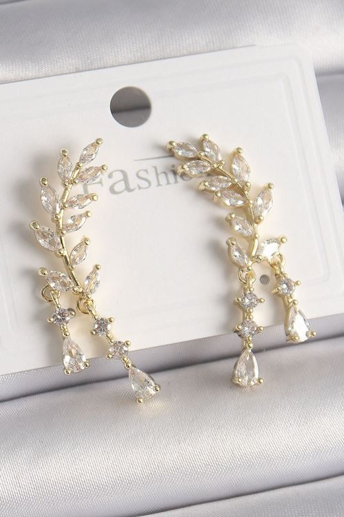 YRTCL Pirinç Gold Renk Zirkon Taşlı Başak Model Kadın Küpe
