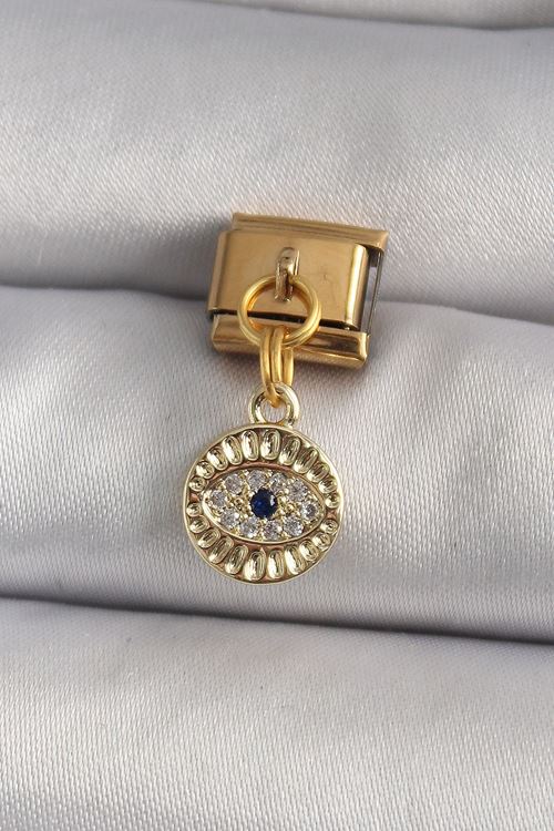 YRTCL 316L Çelik Gold Renk Sallantı Zirkon Taşlı Göz Model Nomination Charm