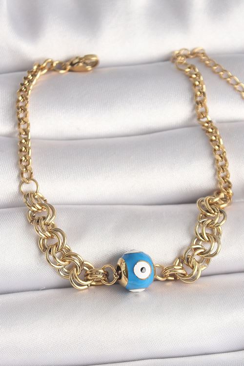 YRTCL 316L Çelik Gold Renk Halka Zincir Model Nazar Boncuk Figür Kadın Bileklik