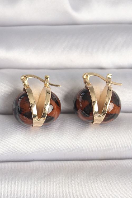 YRTCL Pirinç Gold Renk Leopar Desen 3D Daire Model Kadın Küpe