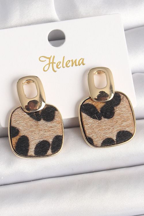 YRTCL Pirinç Gold Renk Sallantı Kare Leopar Model Kadın Küpe