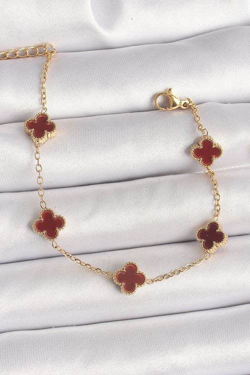 YRTCL 316L Çelik Gold Renk Baby Boy Kahverengi Yonca Model Kadın Bileklik
