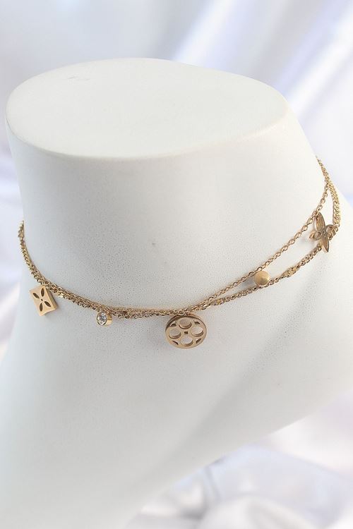 YRTCL 316L Çelik Gold Renk 2'Li Zincir Rüya Kapnı Figür Zirkon Taş Detay Kadın Halhal