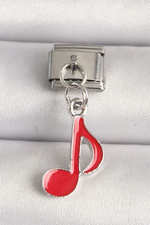 YRTCL 316L Çelik Gümüş Renk Kırmızı Müzik Nota Model Nomination Charm