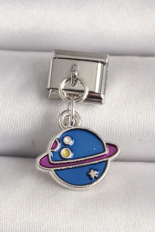 YRTCL 316L Çelik Gümüş Renk Mavi Satürn Model Nomination Charm