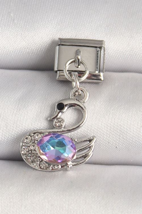 YRTCL 316L Çelik Gümüş Renk Zirkon Taşlı Kuğu Model Nomination Charm