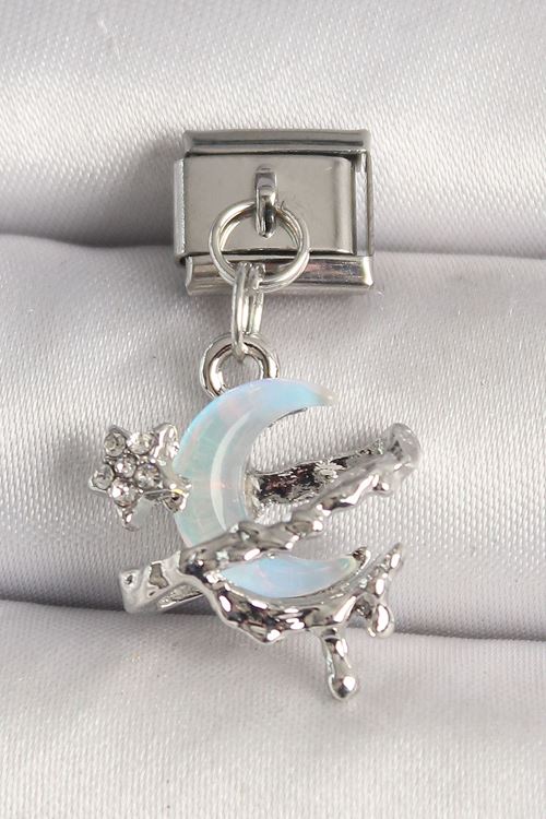 YRTCL 316L Çelik Gümüş Renk Mavi Mineli Hilal Model Nomination Charm