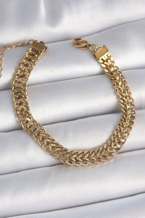 YRTCL 316L Çelik Gold Renk Hasır Zincir Model Kadın Bileklik