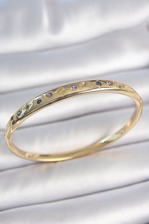 YRTCL Pirinç Gold Renk Renkli Zirkon Taşlı Hilal Yıldız İşlemeli Kadın Kelepçe