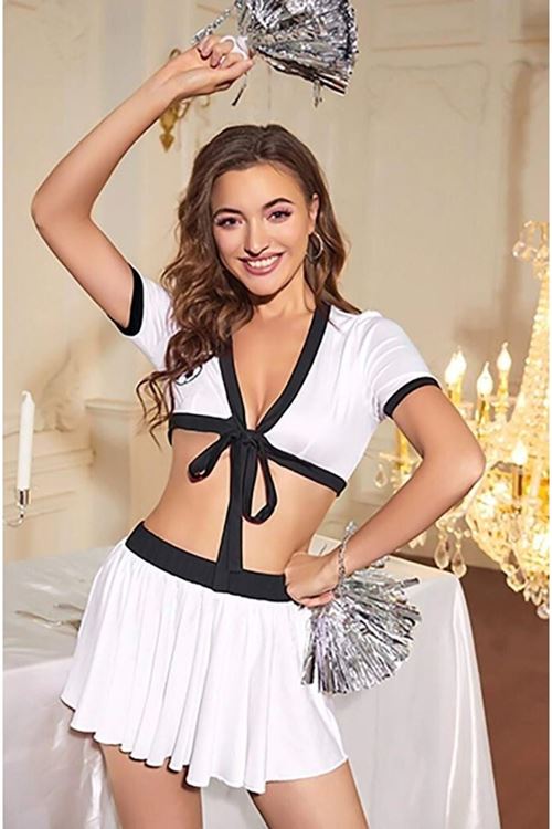 YRTCL Kadın Seksi Beyaz Pon Pon Kız Fantezi Kostüm