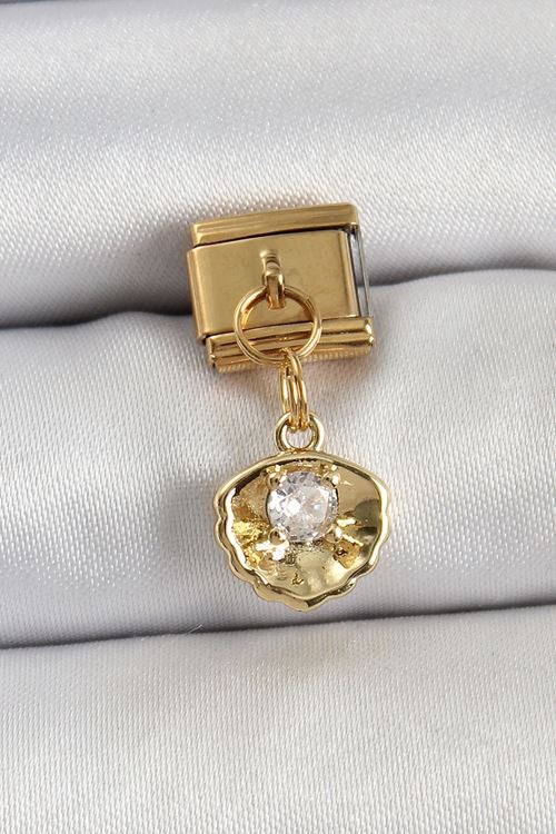 YRTCL 316L Çelik Sallantılı Zirkon Taşlı İstiridye Model Gold Renk Nomination Charm