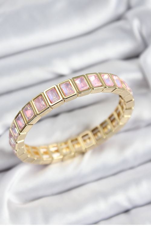 YRTCL Pirinç Pembe Zirkon Taşlı Dikdörtgen Model Gold Renk Lastikli Kadın Bileklik