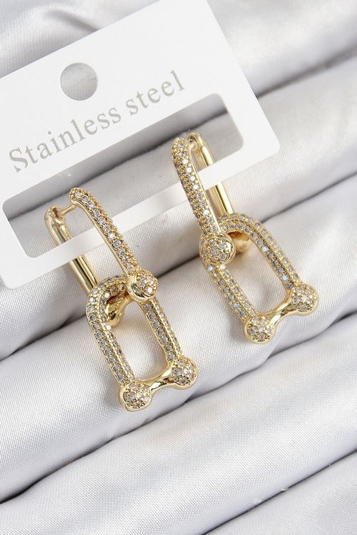 YRTCL Pirinç Zirkon Taşlı Tifany Model Gold Renk Kadın Küpe