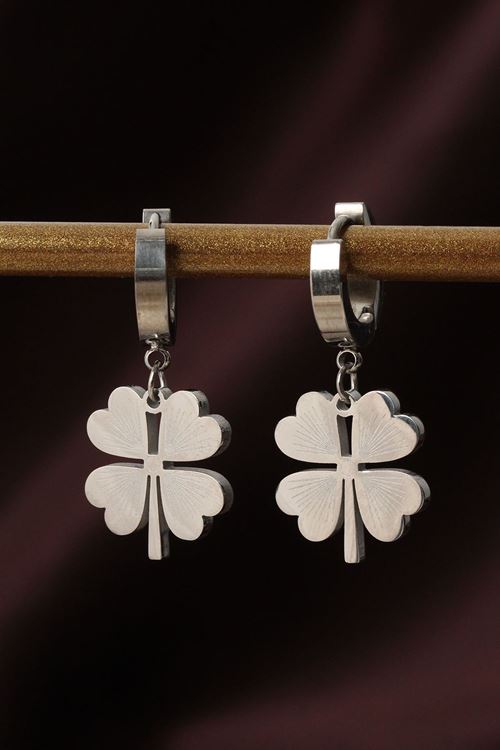 YRTCL 316L Çelik Gümüş Renk Yonca Küpe