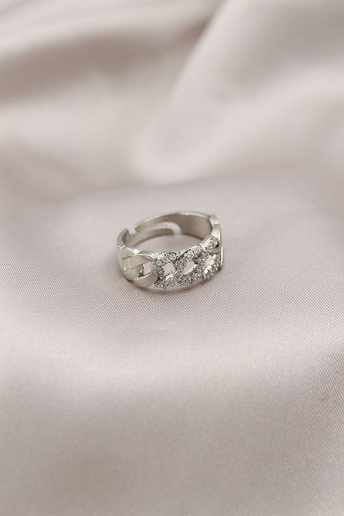 YRTCL Gümüş Renk Metal Zincir Model Taşlı Kadın Yüzük