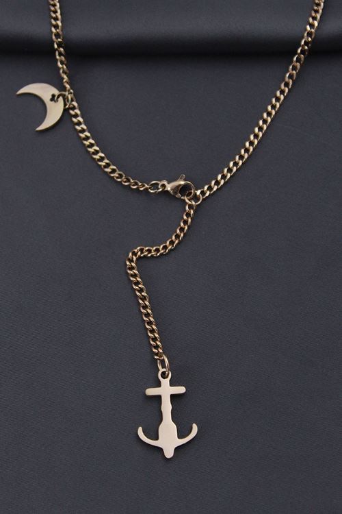 YRTCL Çelik Rose Renk Çapa Tasarımlı Kadın Kolye