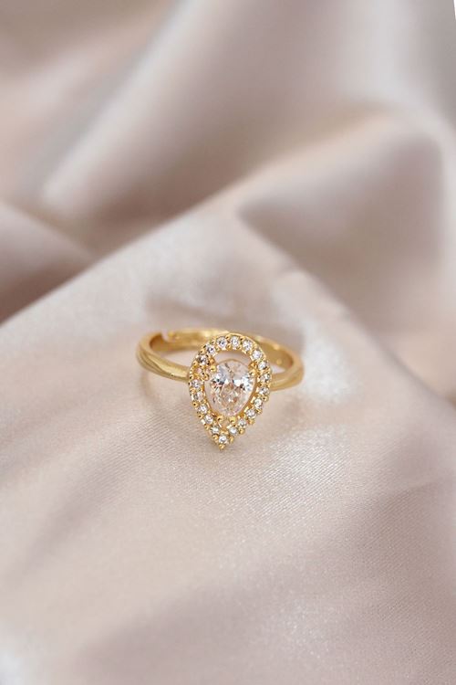 YRTCL Ayarlamalı Gold Renk Metal Zirkon Taşlı Damla Model Yüzük