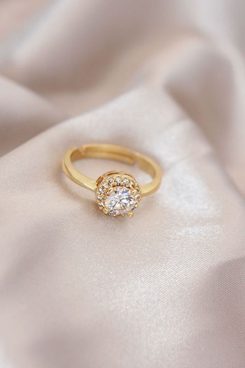 YRTCL Ayarlamalı Altın Renk Metal Zirkon ve Kristal Taşlı Oval Model Yüzük